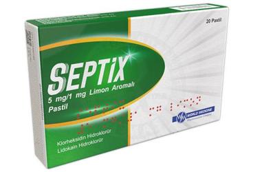 SEPTIX 5 mg/1 mg limon aromalı pastil (20 pastil) kutu görseli