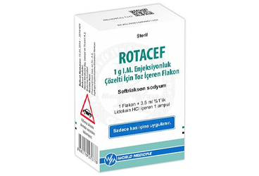 ROTACEF 1 G IM enjeksiyonluk çözelti hazırlamak için toz içeren flakon. 3 adet kutu görseli