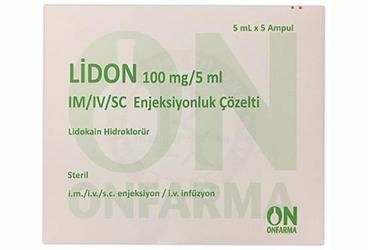 LIDON 100 mg / 5 ml IM/IV/SC enjeksiyonluk çözelti ( 5 ampül ) kutu görseli
