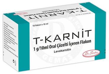 T-KARNIT 1 G/10 ml oral çözelti içeren flakon (10 flakon) kutu görseli