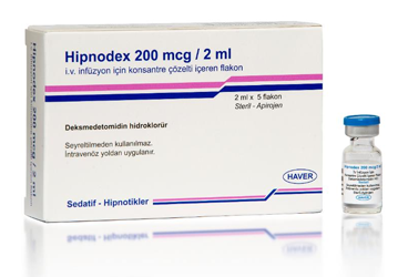 HIPNODEX 200 mcg/ 2 ml IV infüzyon için konsantre çözelti içeren flakon (5 flakon) kutu görseli