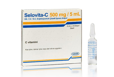 SELOVITA-C 500 mg/5 ml IM/IV/SC enjeksiyonluk çözelti içeren 5 ampül kutu görseli