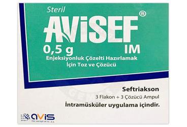 AVISEF 0.5 G IM enjeksiyonluk çözelti hazırlamak için toz ve çözücü kutu görseli