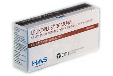 LEUKOPLUS 30 miu/ml SC/IV ENJEKSIYON/infüzyon için çöz. içeren 5 flakon kutu görseli