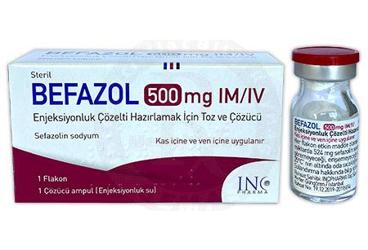 BEFAZOL 500 mg IM/IV enjeksiyonluk çözelti hazırlamak için toz ve çözücü kutu görseli