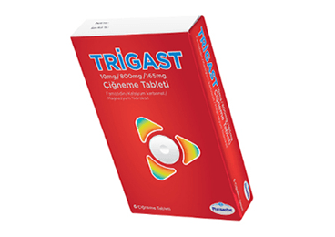 TRIGAST 10 mg/800 mg/165 mg çiğneme tableti (6 tablet) kutu görseli