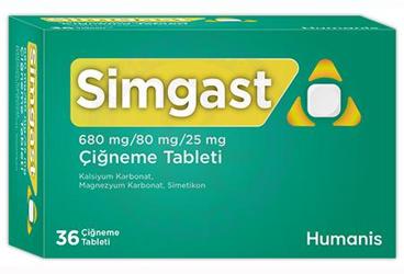 SIMGAST 680 mg/80 mg/25 mg çiğneme tableti (36 adet kutu görseli