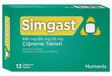 SIMGAST 680 mg/80 mg/25 mg çiğneme tableti (12 tablet) kutu görseli