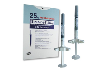 ENBREL 25 mg SC enjeksiyonluk çözelti içeren kullanıma hazır 4 enjektör kutu görseli