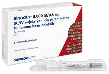 BINOCRIT 5000 IU/0.5 ml SC/IV enjeksiyon için çözelti içeren 6 kullanıma hazır enjektör kutu görseli