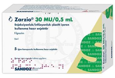 ZARZIO 30 MU/0.5 ml enjeksiyonluk/infüzyonluk çözelti içeren kullanımahazır enjektör (5 enjektör) kutu görseli