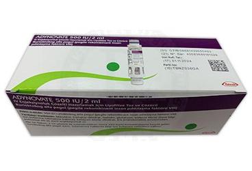 ADYNOVATE 500 IU/2ml IV enjeksiyonluk çözelti hazırlamak için liyofilize toz ve çözücü (1flakon) kutu görseli