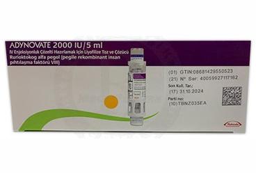 ADYNOVATE 2000 IU/2ml IV enjeksiyonluk çözelti hazırlamak için liyofilize toz ve çözücü (1 flakon) kutu görseli