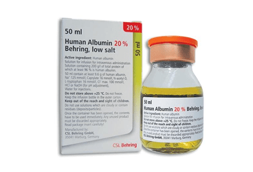 HUMAN ALBUMIN %20 BEHRING (DUSUK TUZ) 100 ml IV infüzyonluk çözelti içeren flakon kutu görseli