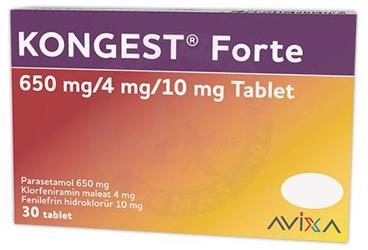 KONGEST FORTE 650 mg/4 mg/10 mg tablet (30 adet) kutu görseli