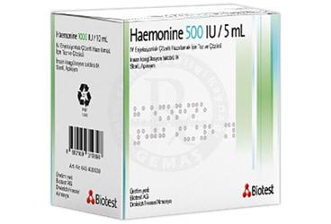HAEMONINE 500 IU/5 ml IV enjeksiyonluk çözelti hazırlamak için toz ve çözücü kutu görseli