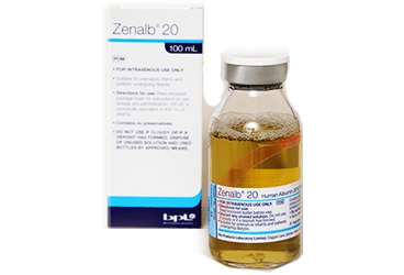 ZENALB %20 100 ml IV infüzyon için DUSUK TUZLU solüsyon içeren 1 flakon kutu görseli