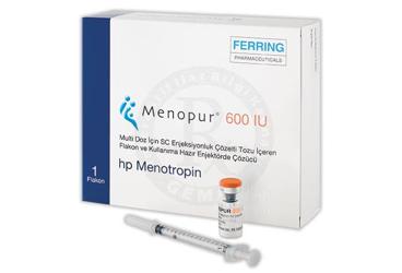 MENOPUR 600 IU MULTI doz için SC enj.çöz.tozu içeren flakon ve kullanıma hazır enjektör kutu görseli