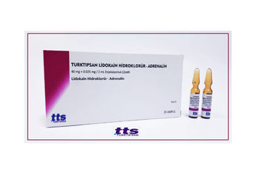 TURKTIPSAN LIDOKAIN HIDROKLORUR-ADRENALIN 40 MG+0.025 mg / 2 ml enjeksiyonluk çözelti ( 20 ampül) kutu görseli