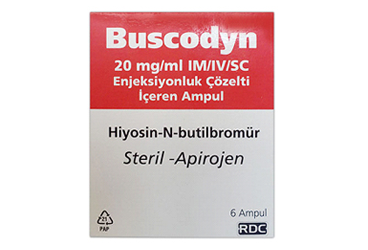 BUSCODYN 20 mg/ml IM/IV/SC enjeksiyonluk çözelti içeren 6 ampül kutu görseli