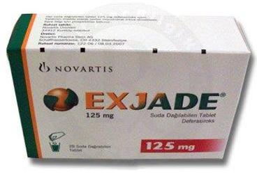 EXJADE 125 mg 28 adet suda çözünür tablet kutu görseli