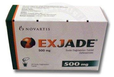 EXJADE 500 mg 28 adet suda çözünür tablet kutu görseli
