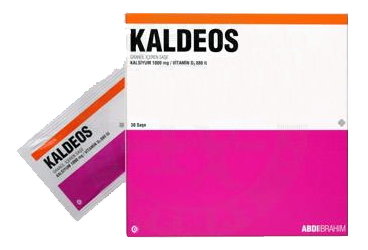 KALDEOS 1000 mg/880 IU granül içeren 40 saşe kutu görseli