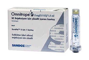 OMNITROPE 5 mg (15 IU)/1.5 ml enj. için solüsyon içeren 1 kartuş kutu görseli