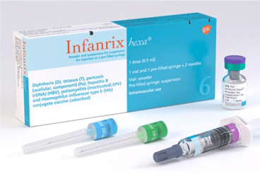 INFANRIX HEXA 0.5 ml enjeksiyon için süspansiyon içeren hazır enjektör ve liyofilize toz içeren flakon kutu görseli