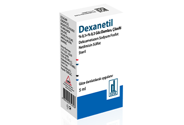 DEXANETIL % 0.1 + % 0.3 göz damlası. çözelti kutu görseli