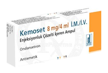 KEMOSET 8 mg/4 ml IM/IV enjeksiyonluk çözelti içeren ampül (5 adet) kutu görseli
