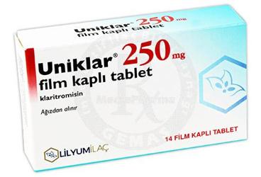 UNIKLAR 250 mg 14 tablet kutu görseli