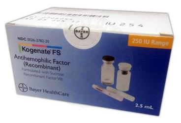 KOGENATE FS 250 IU IV enj. için liyofilize toz içeren flakon kutu görseli