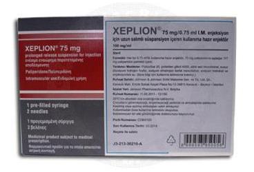 XEPLION 75 mg/0.75 ml IM uzun salımlı süspansiyon içeren kullanıma hazır enjektör kutu görseli