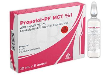 PROPOFOL-PF MCT %1 200 mg/20 ml I.V enjeksiyonluk/infüzyonluk emülsiyon (20 ml X 5 ampül) kutu görseli