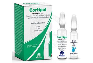 CORTIPOL 40 mg I M /I V enjeksiyonluk/infüzyonluk çözelti hazırlamak için toz ve çözücü kutu görseli