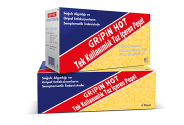 GRIPIN HOT tek kullanımlık toz içeren 12 poşet kutu görseli