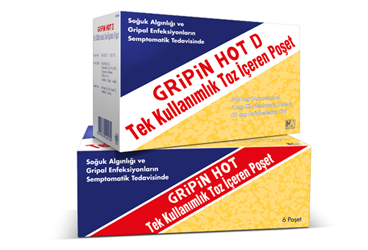 GRIPIN HOT D tek kullanımlık toz içeren 6 poşet kutu görseli