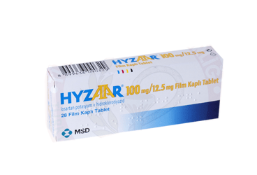 HYZAAR 100/12.5 mg 28 film kaplı tablet kutu görseli