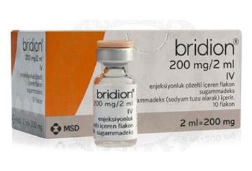 BRIDION 200 mg/2 ml IV enjeksiyonluk çözelti içeren 10 flakon kutu görseli