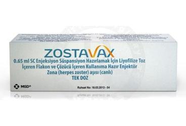 ZOSTAVAX 0.65 ml SC enjeksiyonluk süspansiyon hazırlamak için liyofilize toz içeren 1 flakon ve çözücü içeren kullanıma HAZI kutu görseli