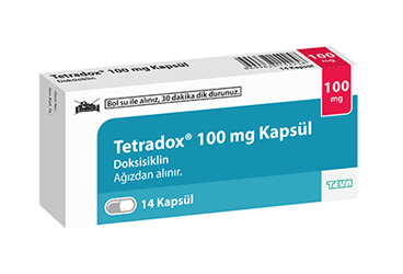 TETRADOX 100 mg 14 kapsül { Teva } kutu görseli