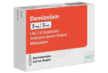 DEMIZOLAM 5 mg/5 ml IV/IM enjektabl solüsyon içeren 5 ampül { Teva } kutu görseli