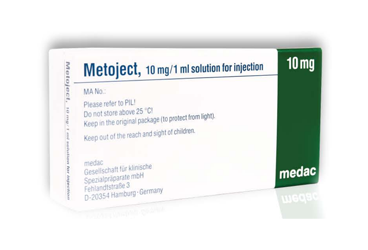 METOJECT 10mg/ ml kull.haz.ENJ.sol.içeren 1 adet şırınga kutu görseli