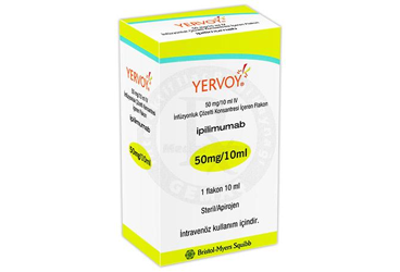 YERVOY 50mg/10ml IV infüzyonluk çözelti konsantreSI içeren 1 flakon kutu görseli