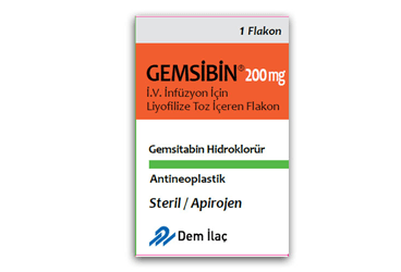 GEMSIBIN 200 mg IV infüzyon için liyofilize toz içeren 1 flakon kutu görseli