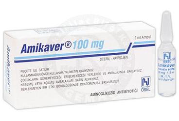 AMIKAVER 100 mg 2ml X 1 ampül kutu görseli