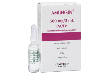 AMIJEKSIN 500 mg/2 ml IM/IV enjeksiyonluk çözelti (100 ampül) kutu görseli
