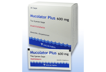 MUCOLATOR PLUS 600 mg toz içeren saşe (10 saşe) kutu görseli