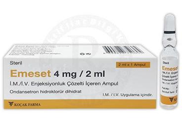 EMESET 4 mg/2ml IM/IV enjeksiyonluk çözelti içeren 1 ampül kutu görseli